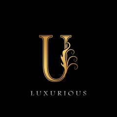 Golden Luxurious Initial Letter U Logo, Gold vector design luxury business logo icon