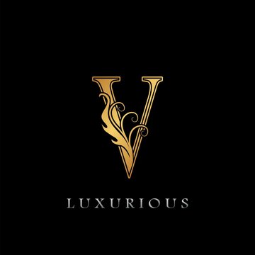 Golden Luxurious Initial Letter V Logo, Gold vector design luxury business logo icon
