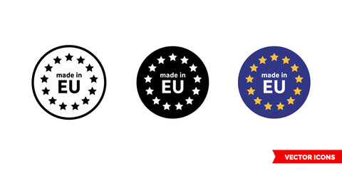 Made in EU icon of 3 types color, black and white, outline. Isolated vector sign symbol. - obrazy, fototapety, plakaty