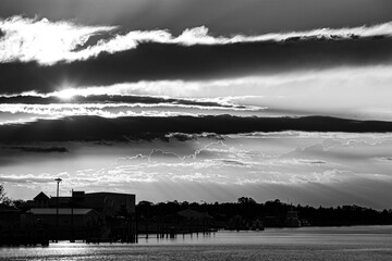 black and white dramatic sunset