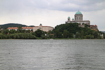 Fototapeta na wymiar Danube river and Esztergom Basilica near Sturovo, south Slovakia
