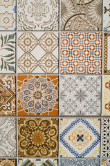 Imitation of colorful ceramic tiles on wall