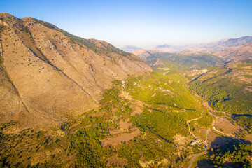 Mountains range in albania from drone flight.