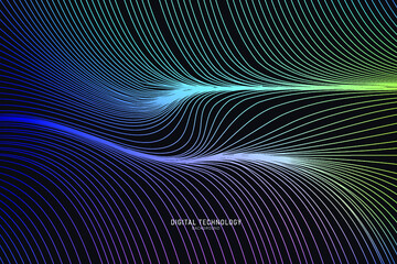 Abstract flow line digital technology, smooth particle wave, big data techno, design concept background and wallpaper, vector eps