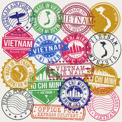 Fototapeta premium Ho Chi Minh Vietnam Set of Stamps. Travel Stamp. Made In Product. Design Seals Old Style Insignia.