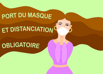 Port du masque et distanciation obligatoire. Translation: 