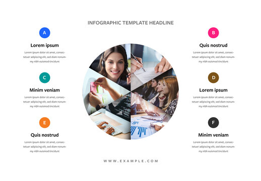 Infographic Layout with Pie Chart Placeholder Photos