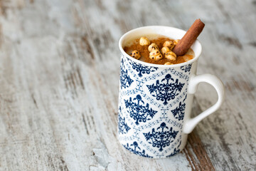 Boza or Bosa, traditional Turkish drink with roasted chickpea