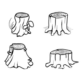 Set of graphic forest stumps