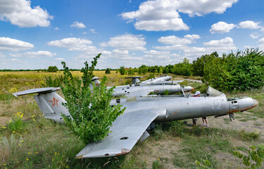 plane- 8 August 2020: Old aircraft Antonov An-2 at abandoned Airbase aircraft cemetery in...