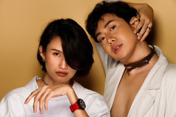 Fashion Portrait Profile Asian Woman man fashionable item make up