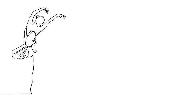 Self drawing animation of continuous line drawing of woman ballet dancer