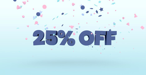 25% off - Discount / bonus sale promotional advertisement. 3D illustration.