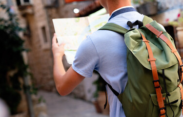 Traveler with map. Travel people fun tourism vacation concept
