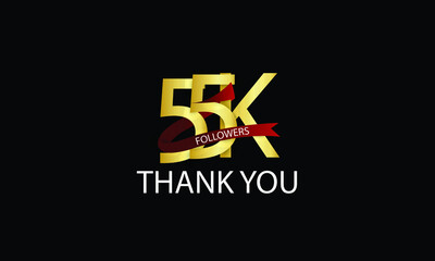 55K, 55.000 Followers Thank You anniversary Red logo with Tosca ribbon. For Social Medias - Vector	
