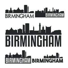 Naklejka premium Birmingham England Flat Icon Skyline Vector Silhouette Design Set.