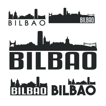 Bilbao Spain Flat Icon Skyline Vector Silhouette Design Set.
