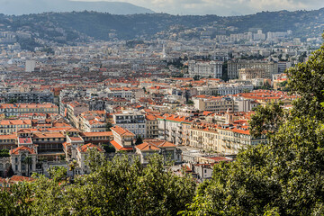 Fototapeta premium Wonderful panoramic view of Nice with colorful historical houses. Nice - luxury resort of Cote d'Azur, France.