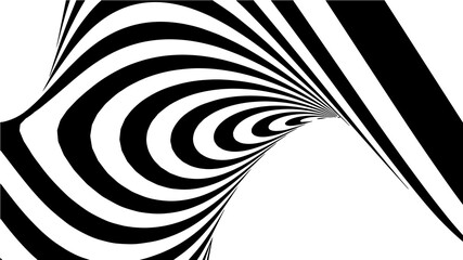 Optical illusion wave. Abstract 3d black and white illusions. Horizontal lines stripes pattern or background with wavy distortion effect. EPS 10. Vector illustration.