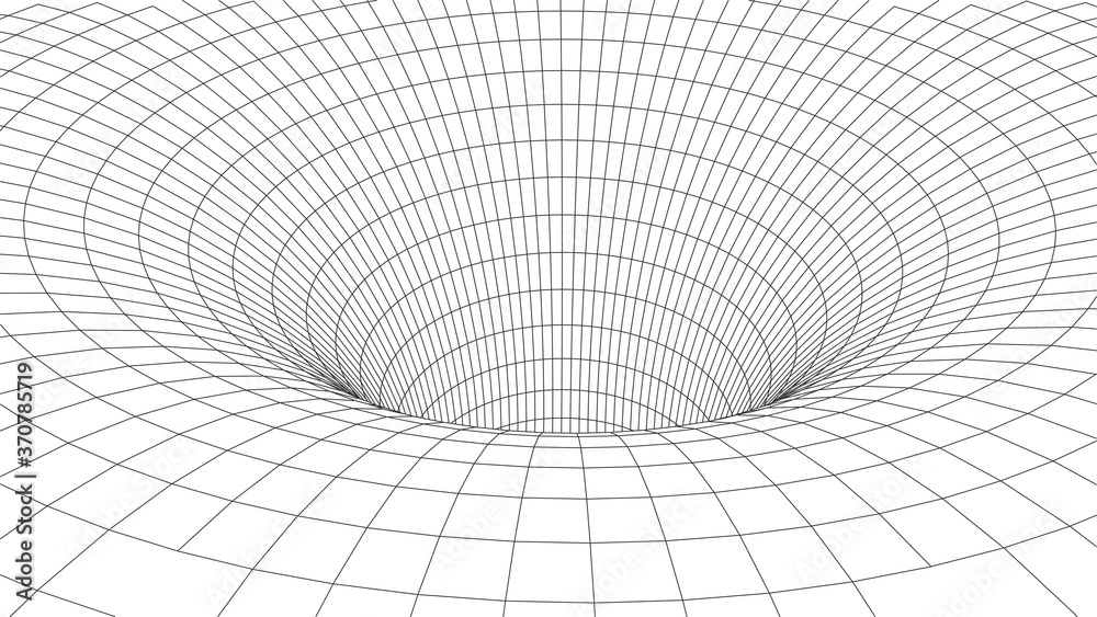 Poster tunnel or wormhole. digital 3d wireframe tunnel. 3d tunnel grid. network cyber technology. surrealis