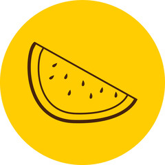 Simple Vector Icon Watermelon in Brown with Yellow Background