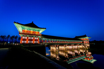 Fototapeta premium Traditional Korean style architecture, WaljungGyo Bridge, in Gyeongju city, South Korea, April 2020