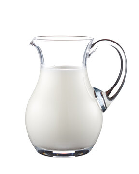 Glass jug with milk isolated on white background.