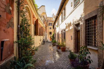 Fototapeta na wymiar Street or Alley in Italy Rome after the rain