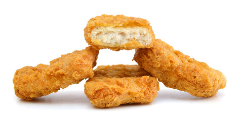 Fried chicken nuggets isolated on white background