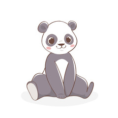 Cute little panda character hand drawn vector illustration. Can be used for t-shirt print, kids wear, fashion design, baby shower invitation card, poster, birthday, nursery