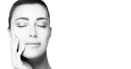 Naklejka premium Surgery and Anti Aging Concept. Monochrome Beauty Face Spa Woman.
