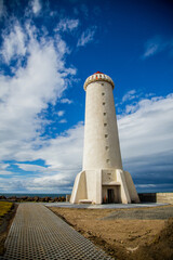 Fototapeta premium Old Akranes Lighthouse just north of Reykjavik, Iceland