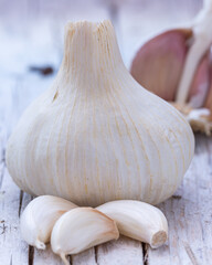 Garlic Isolated against a old table background