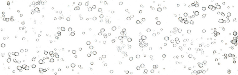 Fototapeta premium Black bubbles in a clear liquid under water flowing up to the surface, isolated on a white background.
