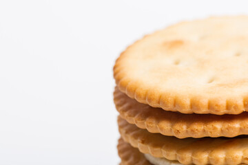 Cream sandwich biscuits on white background