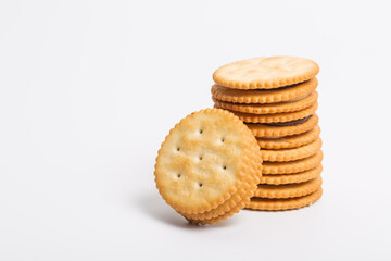 Cream sandwich biscuits on white background