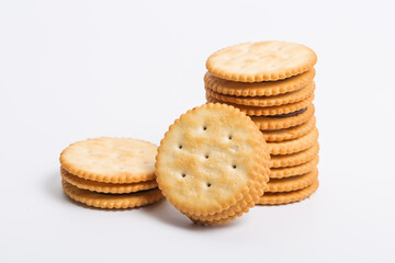 Cream sandwich biscuits on white background