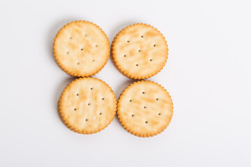 Cream sandwich biscuits on white background
