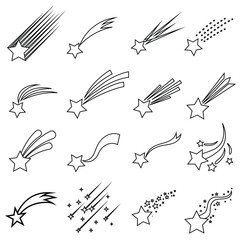 Shooting stars icon vector set. Comet tail or star trail illustration sign collection.