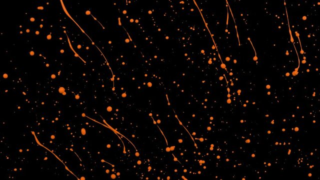 Orange paint splash thrown in slow motion, liquid isolated on black (4K)
