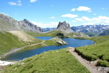 Fototapeta na wymiar Panoramic view of Lake Superiore and Pierassin peak in Roburent, Piedmont (Italy)