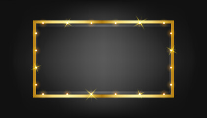 Golden light frame on black background, Shiny gold frame, Vector