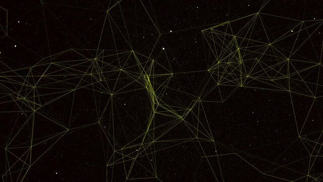 Abstract animated screensaver, background or video lead-in with moving 3D broken lines and triangles in space