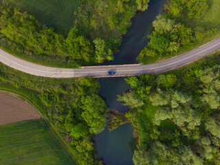 Bridge on the River Karas. Aerial photography.