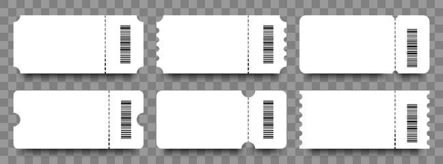 Tickets. Coupons. Blank templates tickets or coupons with barcodes. Ticket or coupon vector icon, isolated. Vector illustration
