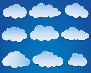 Cloud set, vector clouds on blue sky background