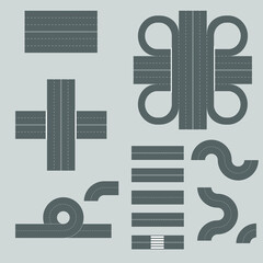 Vector road element set top view. Road map element.