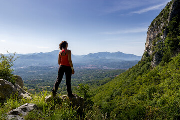 Naklejka na ściany i meble hiker on the top of a mountain in Partenio park