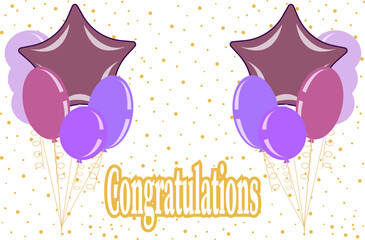 Vector  greeting card. Congratulations air ball. Happy dackground.