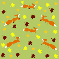 Seamless pattern with chancellery and leaves. Autumn vector pattern. Illustration for wallpaper, packaging and textiles
